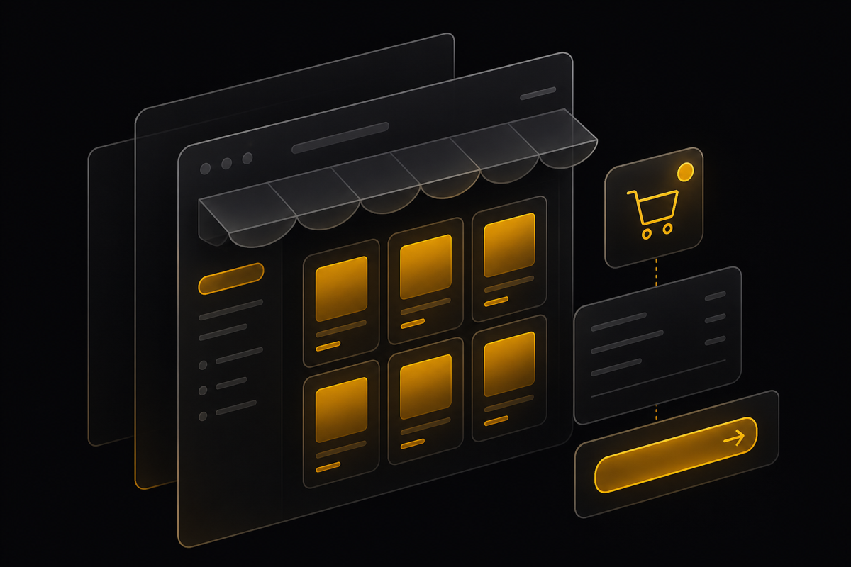 An online shop storefront with a product catalogue and a cart